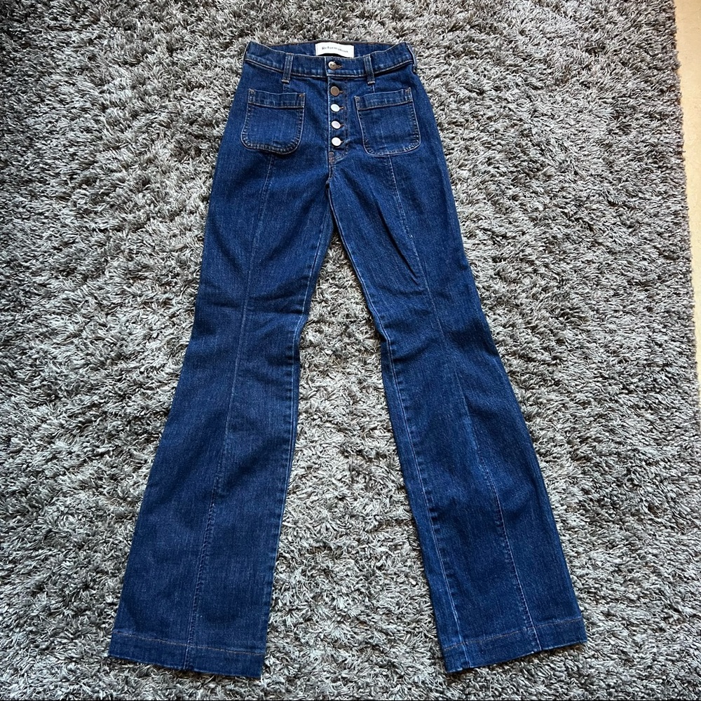 Reformation Sailor Jeans Zion Blue Wide Leg High Waisted Button Fly Size 24